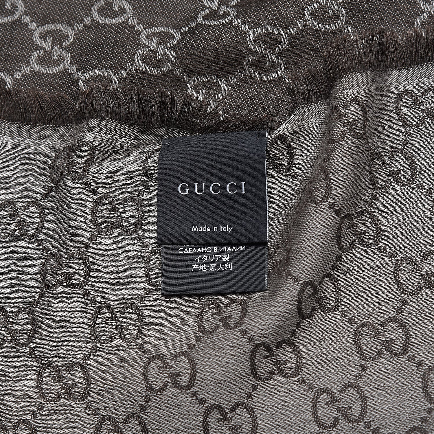 Gucci Wool Silk Monogram GGWeb Fringe Shawl Black Medium Grey 5 of 5