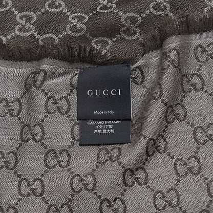 Gucci Wool Silk Monogram GGWeb Fringe Shawl Black Medium Grey 5 of 5