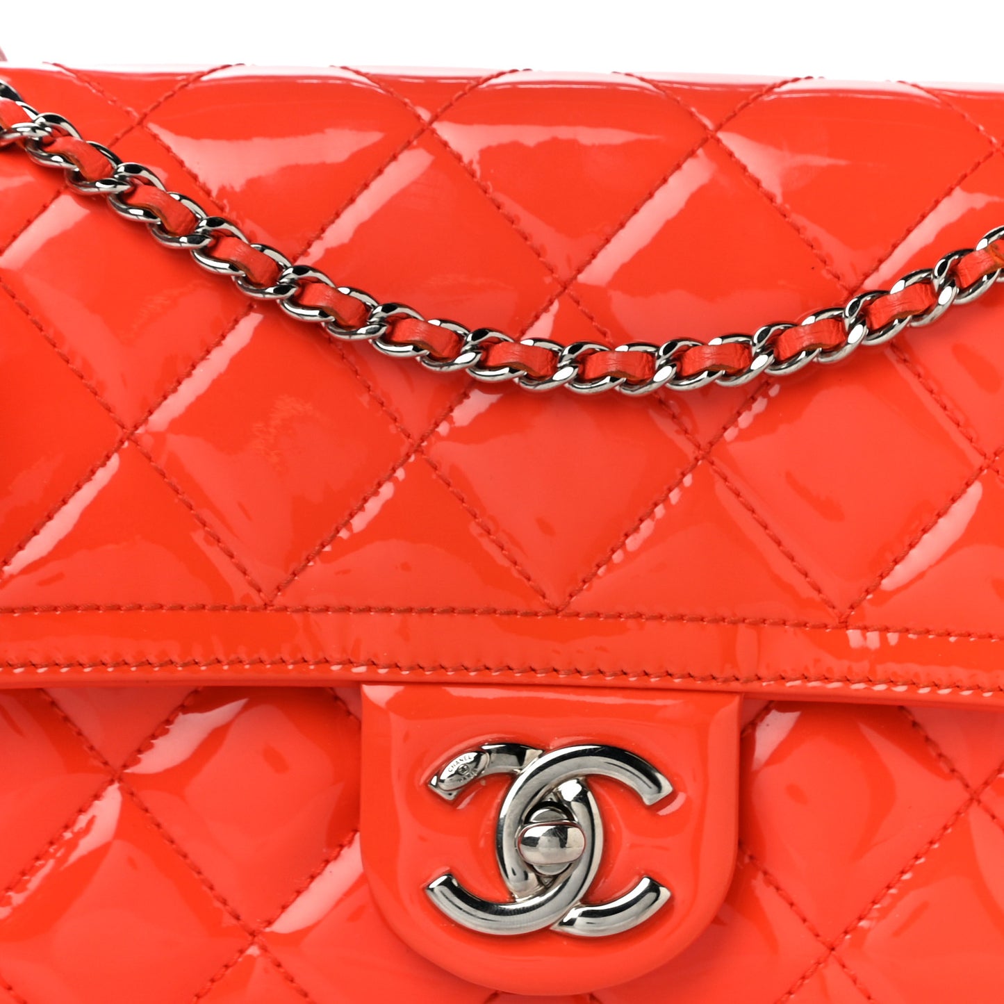 Patent Quilted Small Coco Shine Flap Orange
