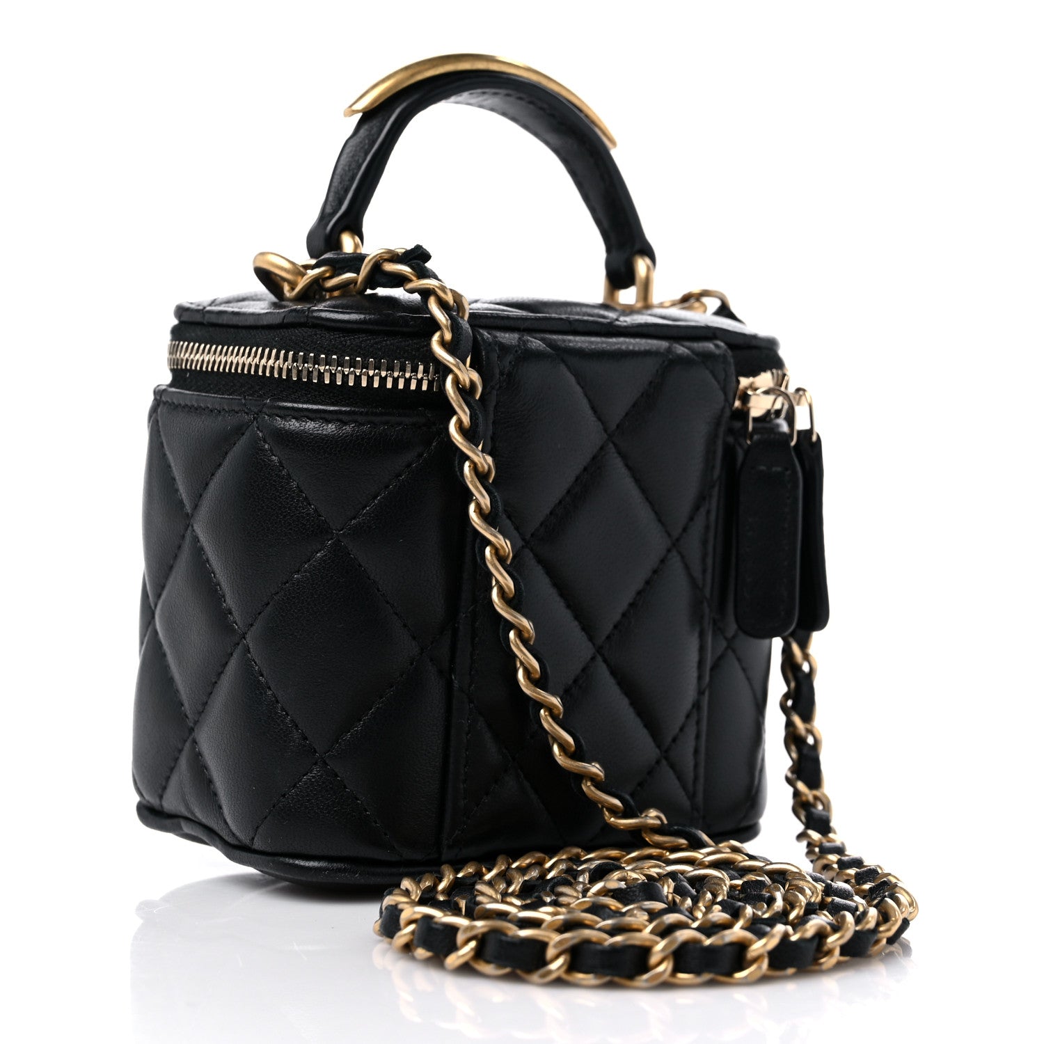 Chanel Lambskin Quilted Metal Mini Top Handle Vanity Case With Chain Black 3 of 11