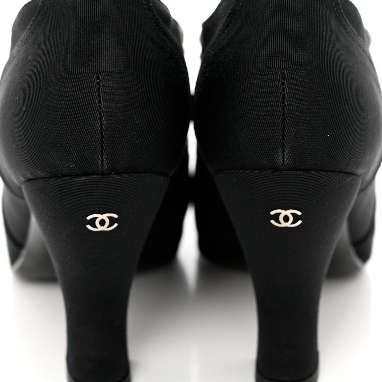 Grosgrain Pearl Crystal Bow CC Oxford Lace Up Booties 38.5 Black
