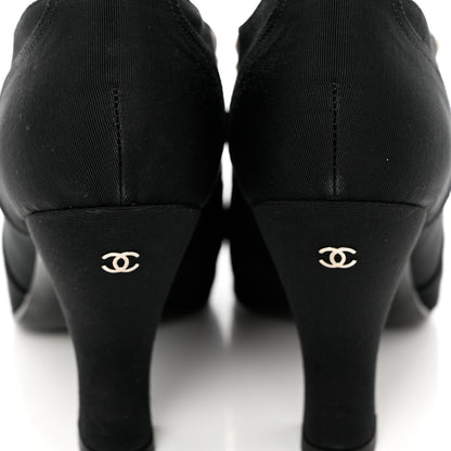 Chanel Grosgrain Pearl Crystal Bow CC Oxford Lace Up Booties 38.5 Black 10 of 11