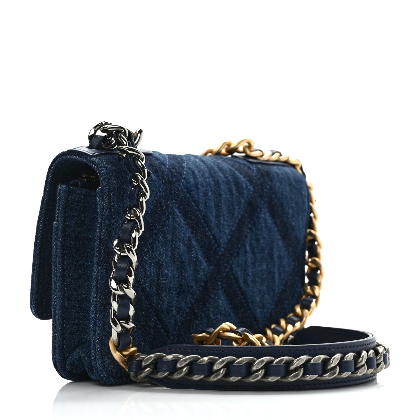 Denim Quilted Chanel 19 Wallet On Chain WOC Blue