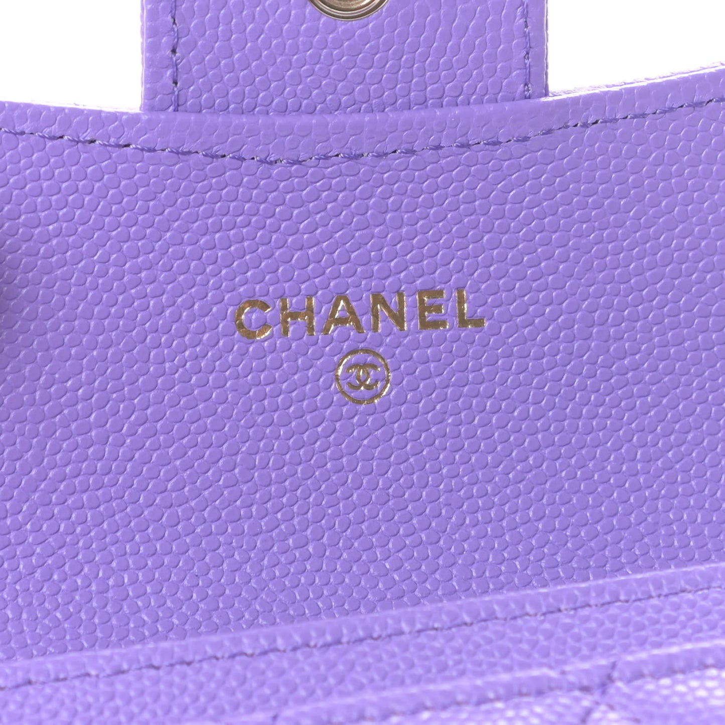 Caviar Quilted Flap Card Holder Wallet Purple