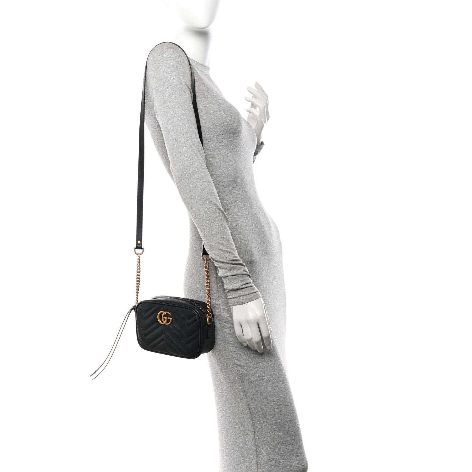 Gucci Calfskin Matelasse Mini GG Marmont Chain Shoulder Bag Black 2 of 10
