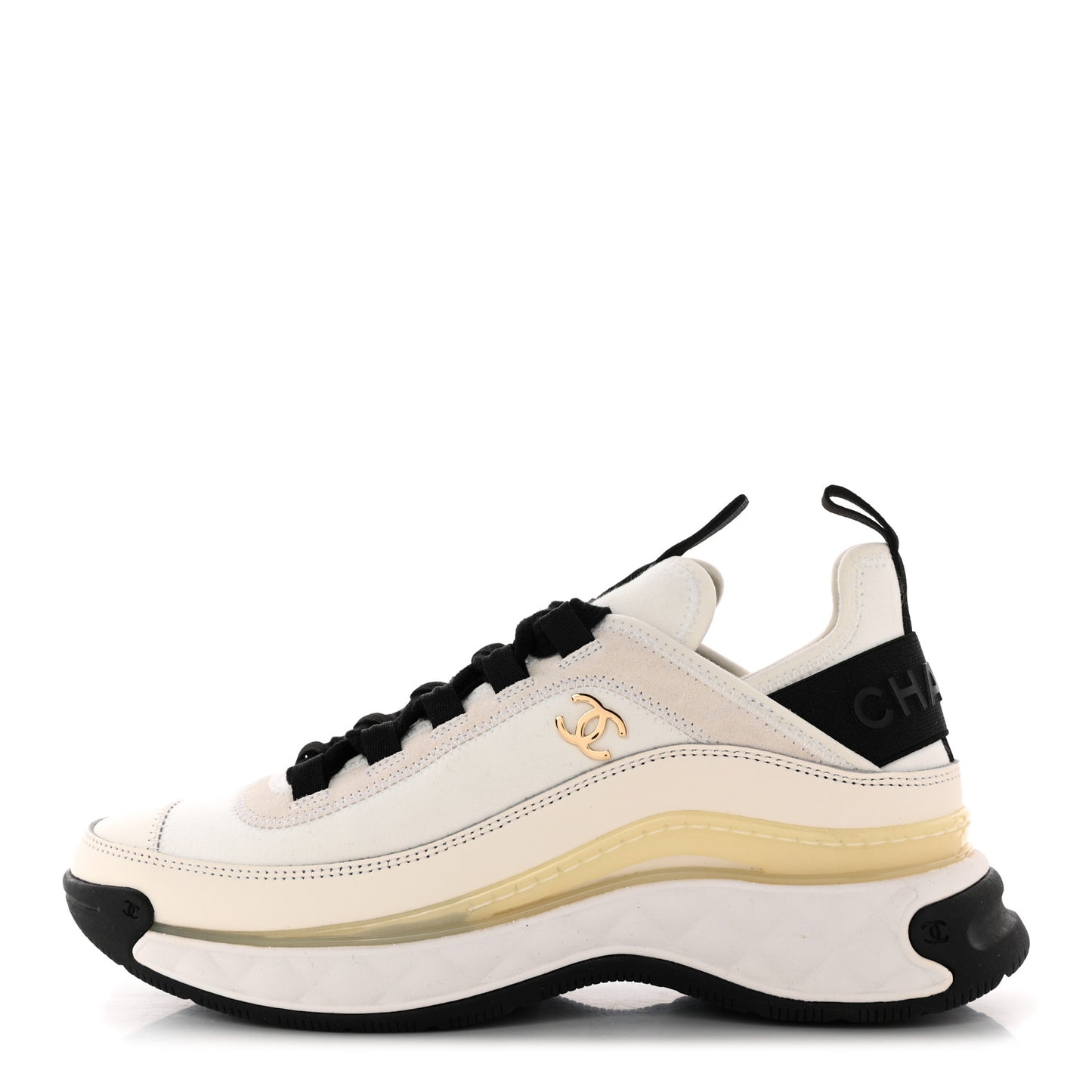 Velvet Calfskin Mixed Fibers CC Sneakers 36 Ivory Black