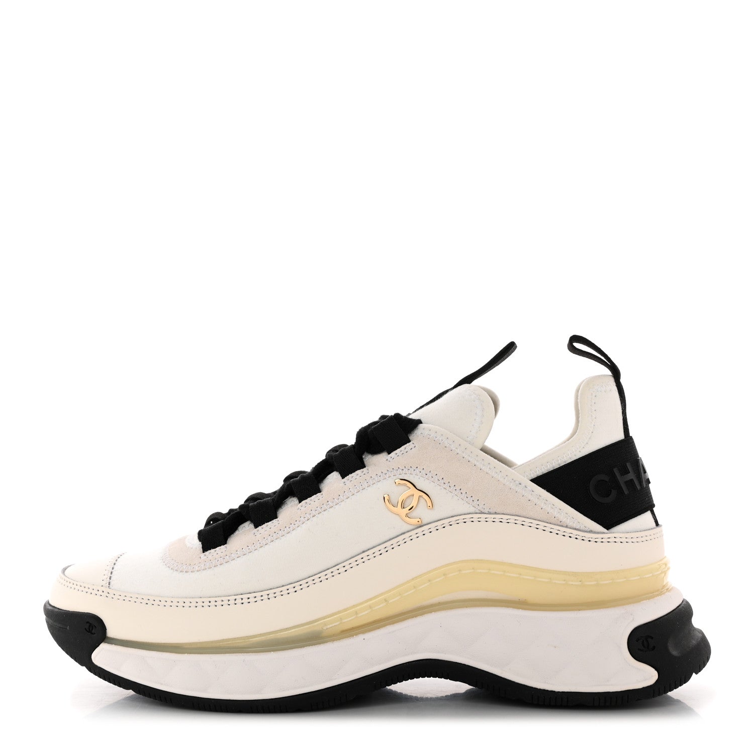 Chanel Velvet Calfskin Mixed Fibers CC Sneakers 36 Ivory Black 1 of 10