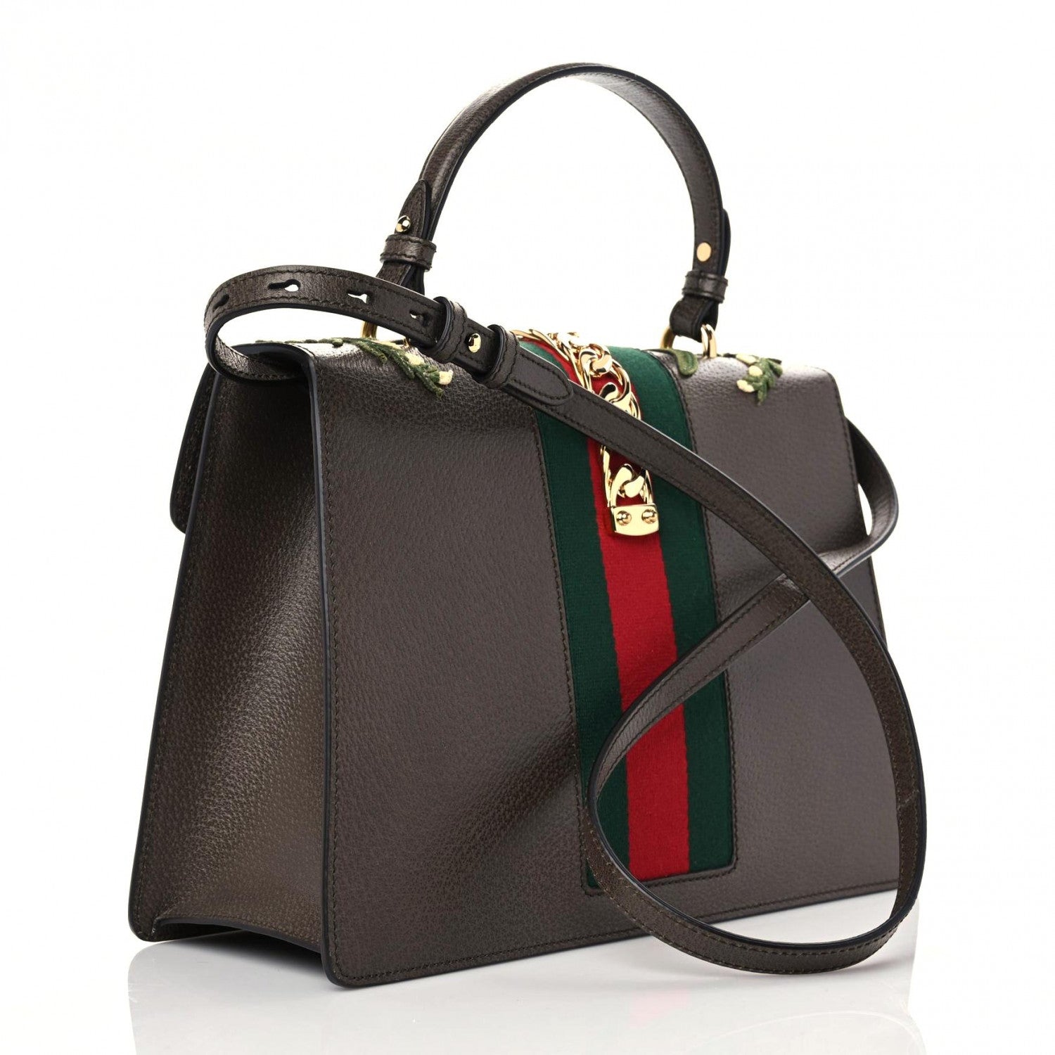 Gucci Calfskin Embroidered Medium Sylvie Top Handle Bag New Acero Multicolor 3 of 11