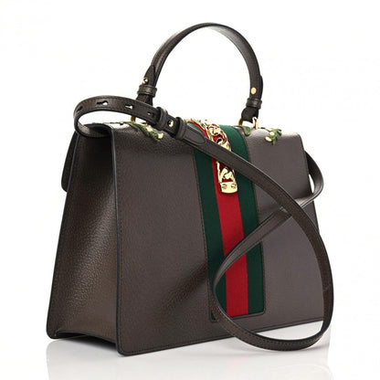 Gucci Calfskin Embroidered Medium Sylvie Top Handle Bag New Acero Multicolor 3 of 11