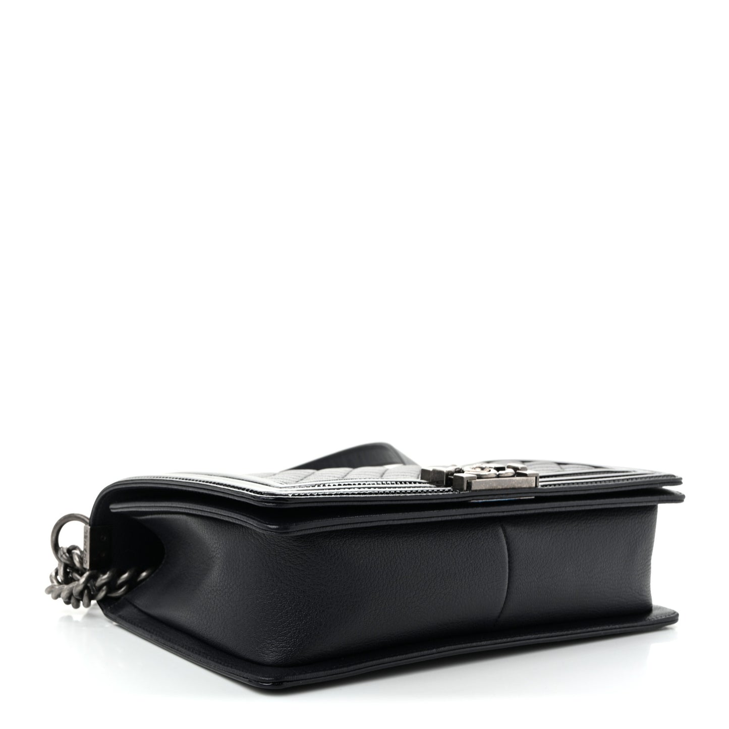 Goatskin Quilted Patent New Medium Duo Boy Flap Black