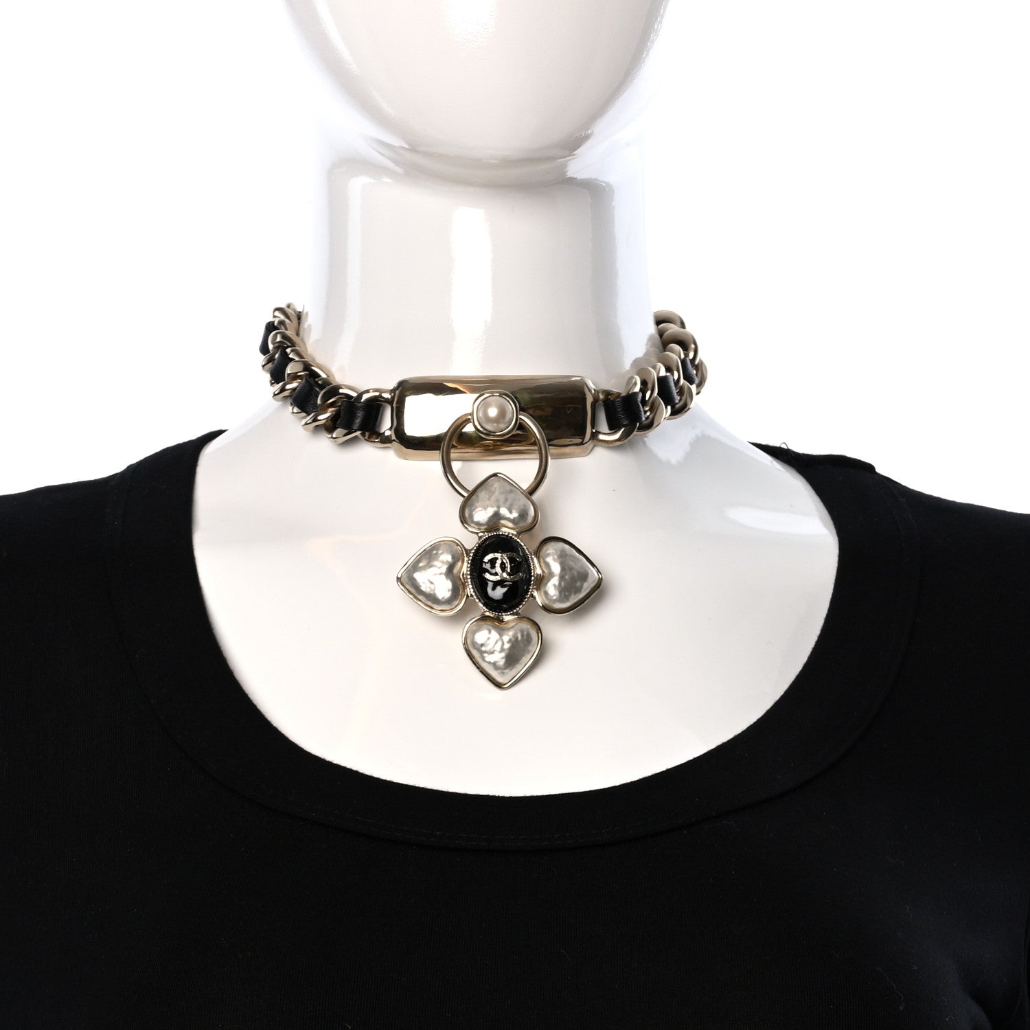 Chanel Lambskin Pearl Resin CC Choker Gold Black 2 of 4