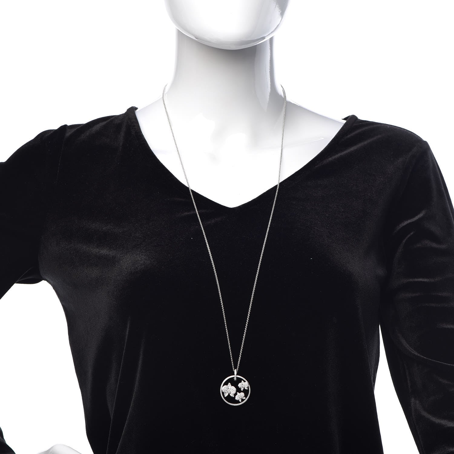 Cartier 18K White Gold Diamond Black Onyx Caresse D'Orchidees Par Cartier Round Pendant Necklace 2 of 7
