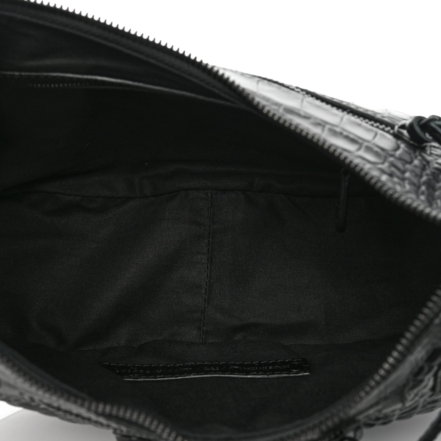 Extra Supple Calfskin Crocodile Embossed Monochrome Small Le Cagole Shoulder Bag Black
