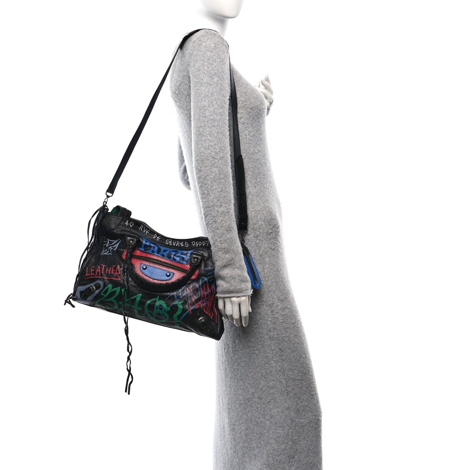 Balenciaga Agneau Graffiti All Over Classic Hardware City Black Vert Rouge 2 of 11