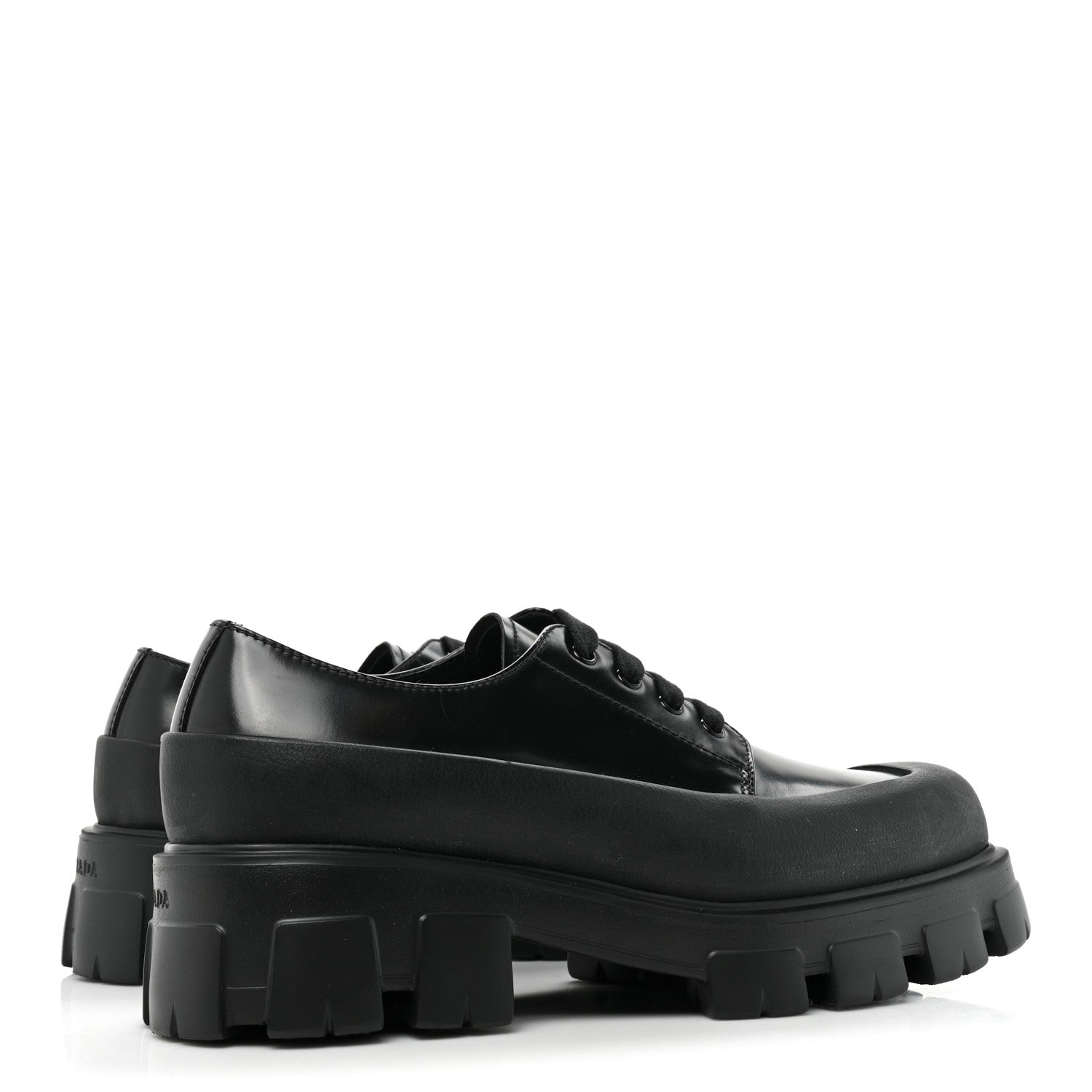 Prada Spazzolato Mens Lace Up 45mm Derby Loafers 8 Black 4 of 10