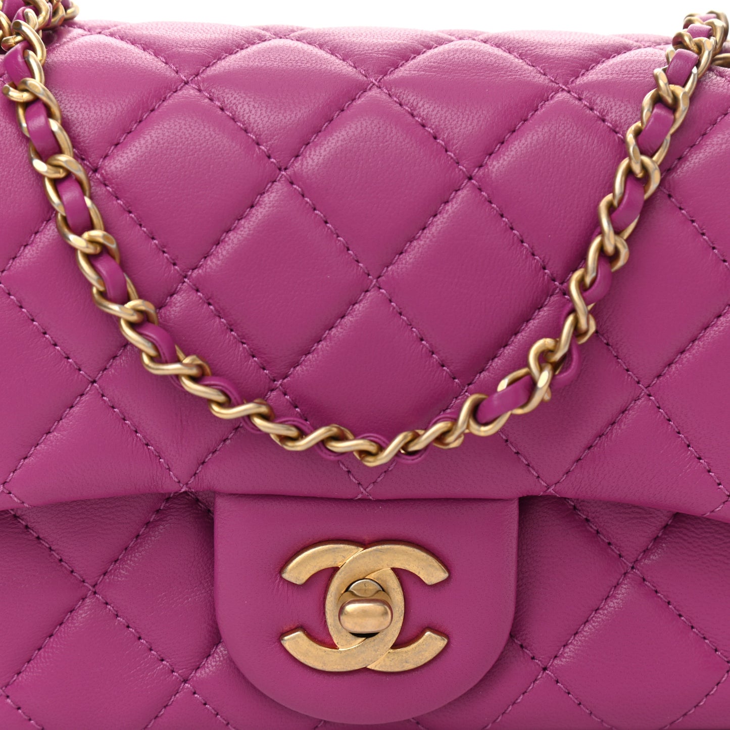Lambskin Quilted Mini Pearl Crush Flap Purple