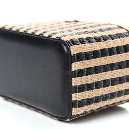 Chanel Raffia Jute Striped Small Vanity Case With Chain Black Beige 9 of 10