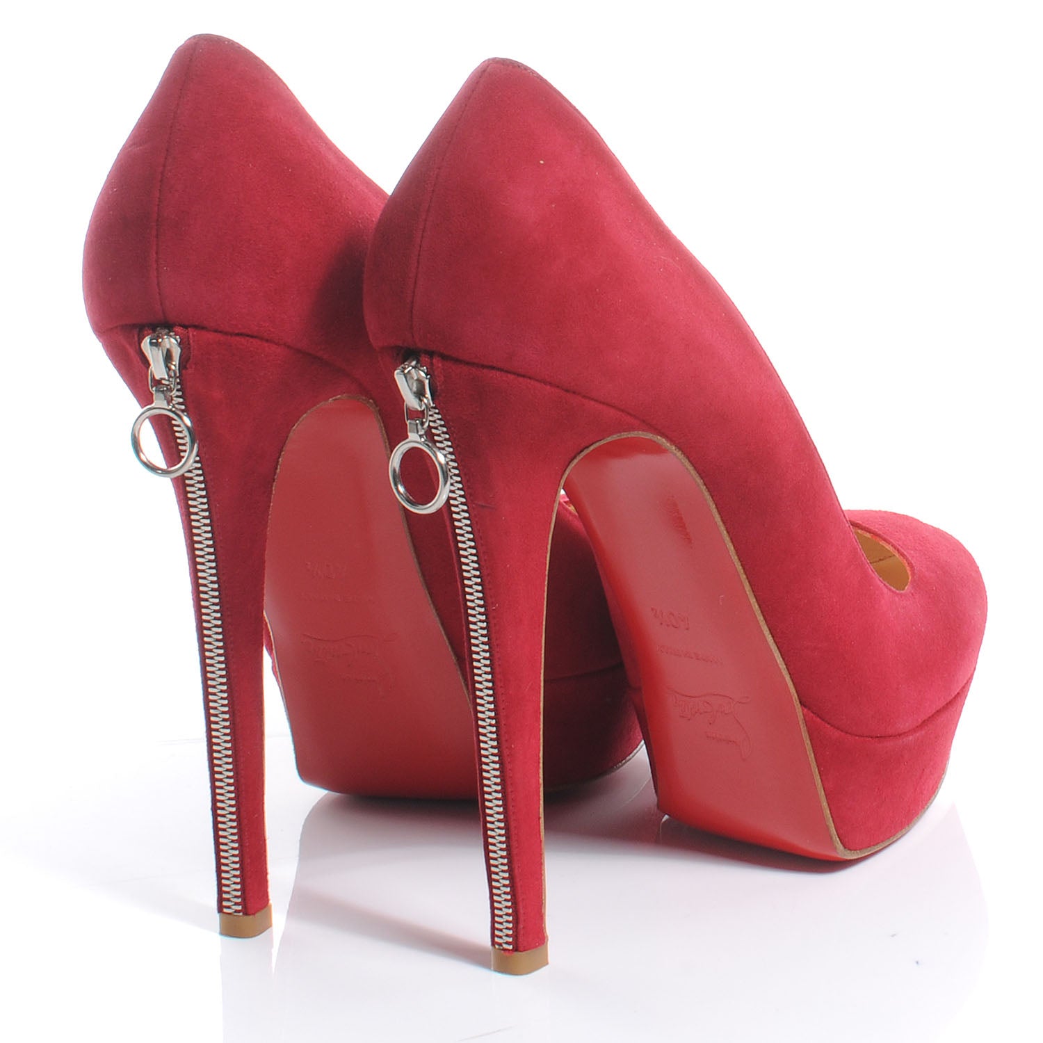 Christian Louboutin Suede Bianca Back Zip 140 Pumps 40.5 Red 4 of 7