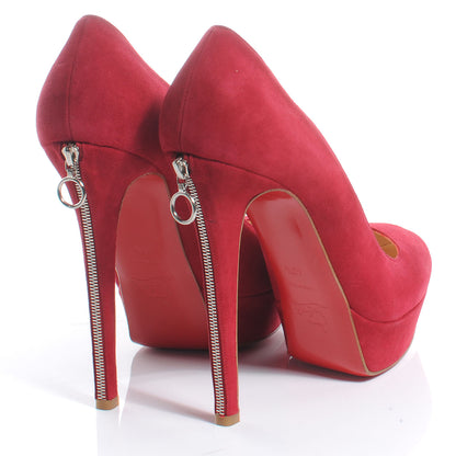 Christian Louboutin Suede Bianca Back Zip 140 Pumps 40.5 Red 4 of 7