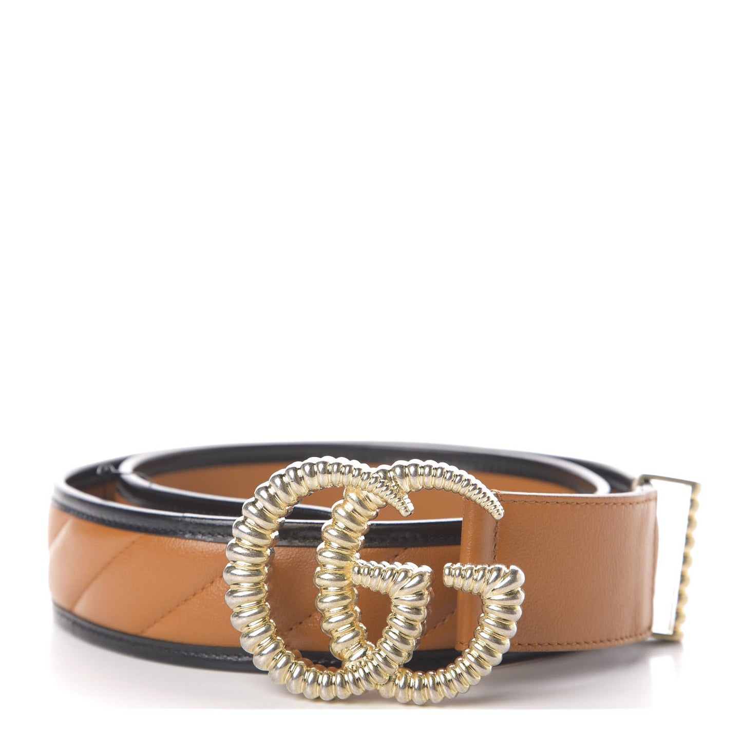 Azalea Calfskin Matelasse Diagonal Torchon Double G 40mm Belt 85 34 Cognac Black