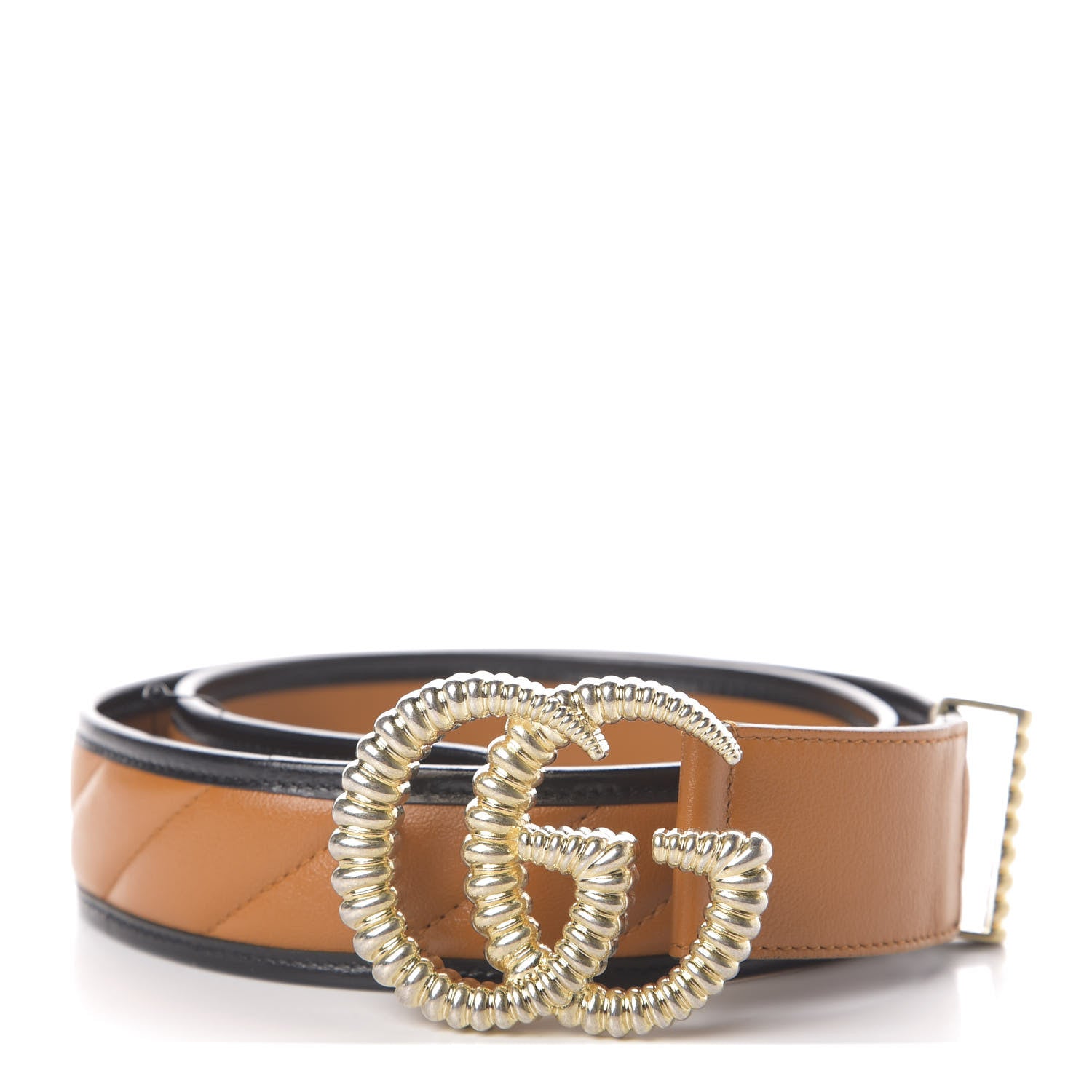 Gucci Azalea Calfskin Matelasse Diagonal Torchon Double G 40mm Belt 85 34 Cognac Black 1 of 5