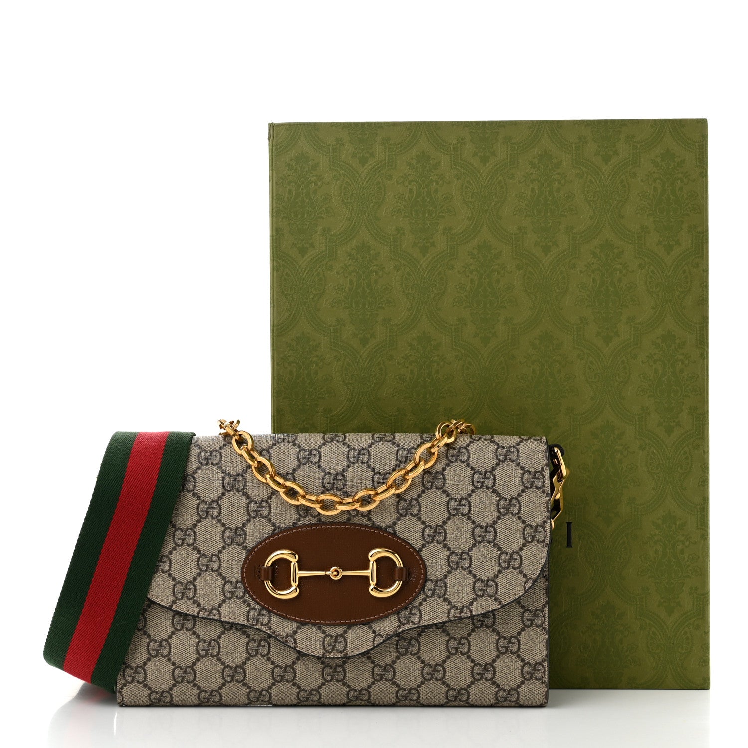 Gucci GG Supreme Monogram Azalea Calfskin Web Small Horsebit 1955 Crossbody Bag Beige Ebony Brown Sugar 11 of 11