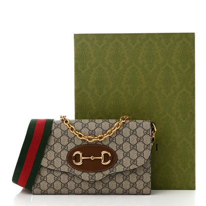 Gucci GG Supreme Monogram Azalea Calfskin Web Small Horsebit 1955 Crossbody Bag Beige Ebony Brown Sugar 11 of 11