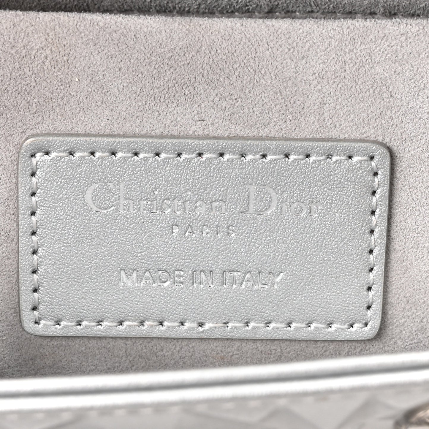 Metallic Calfskin Cannage Diamond Small Lady D-Joy Silver