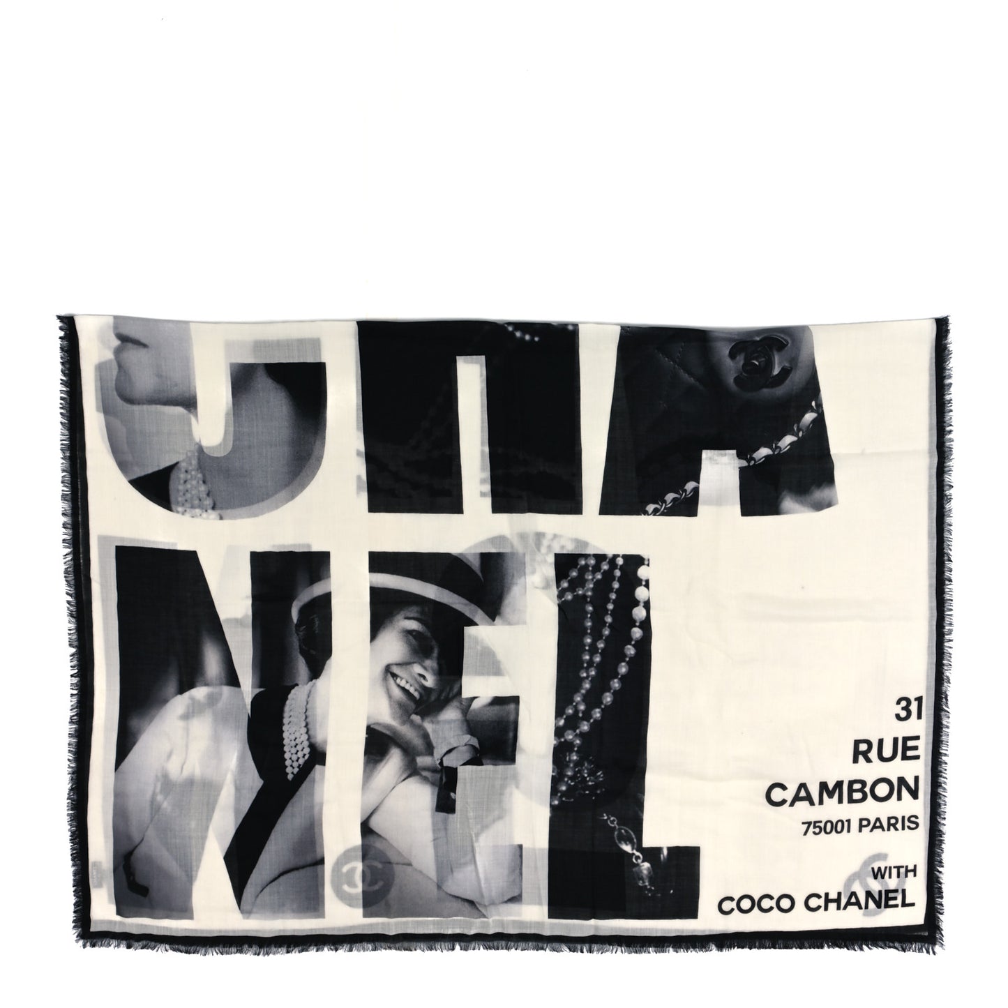 Cashmere Wool Fringe Stole White Black