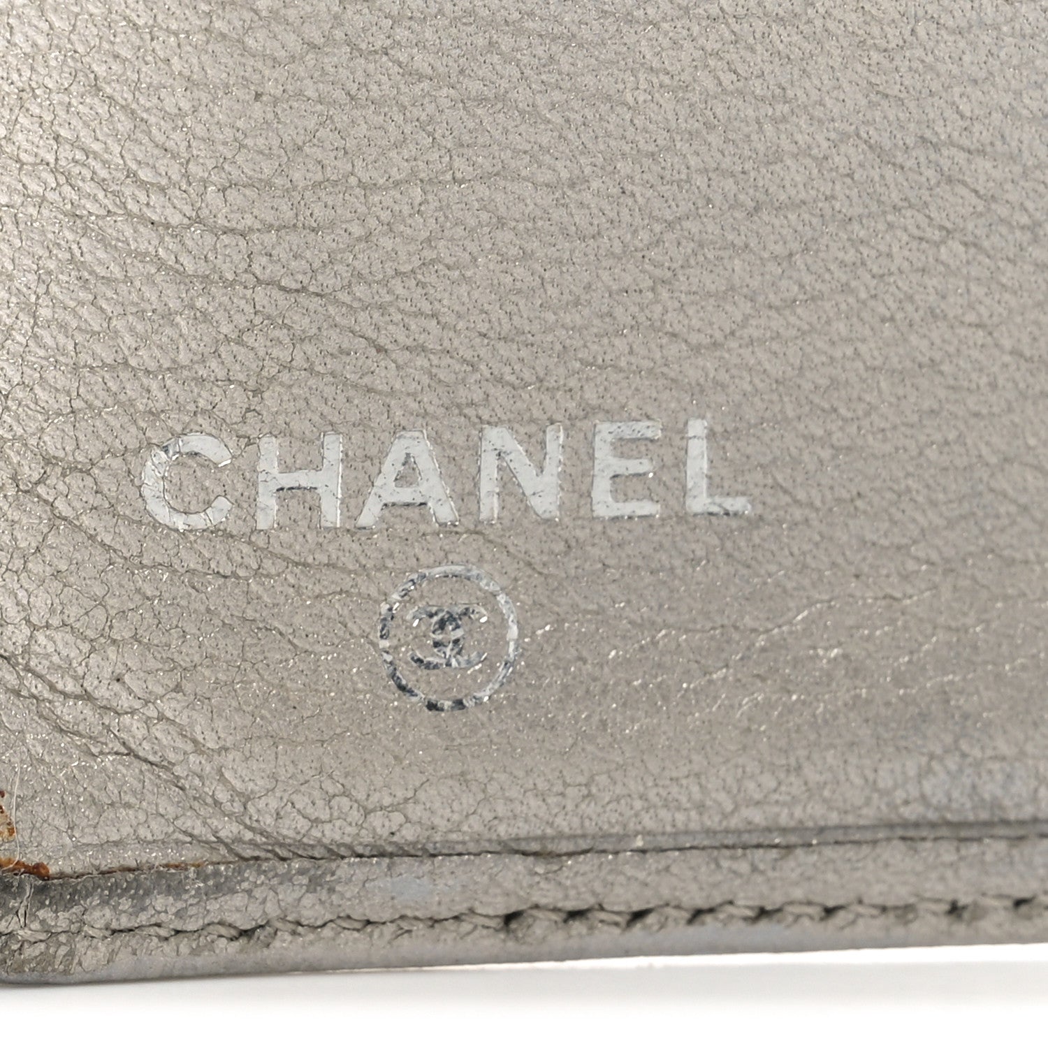 Chanel Metallic Goatskin Camellia Embossed Yen Wallet Silver 5 of 9