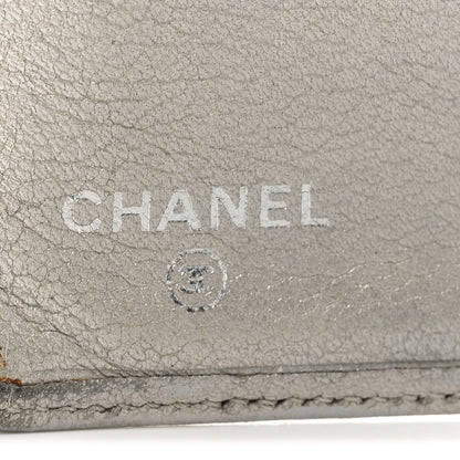 Chanel Metallic Goatskin Camellia Embossed Yen Wallet Silver 5 of 9