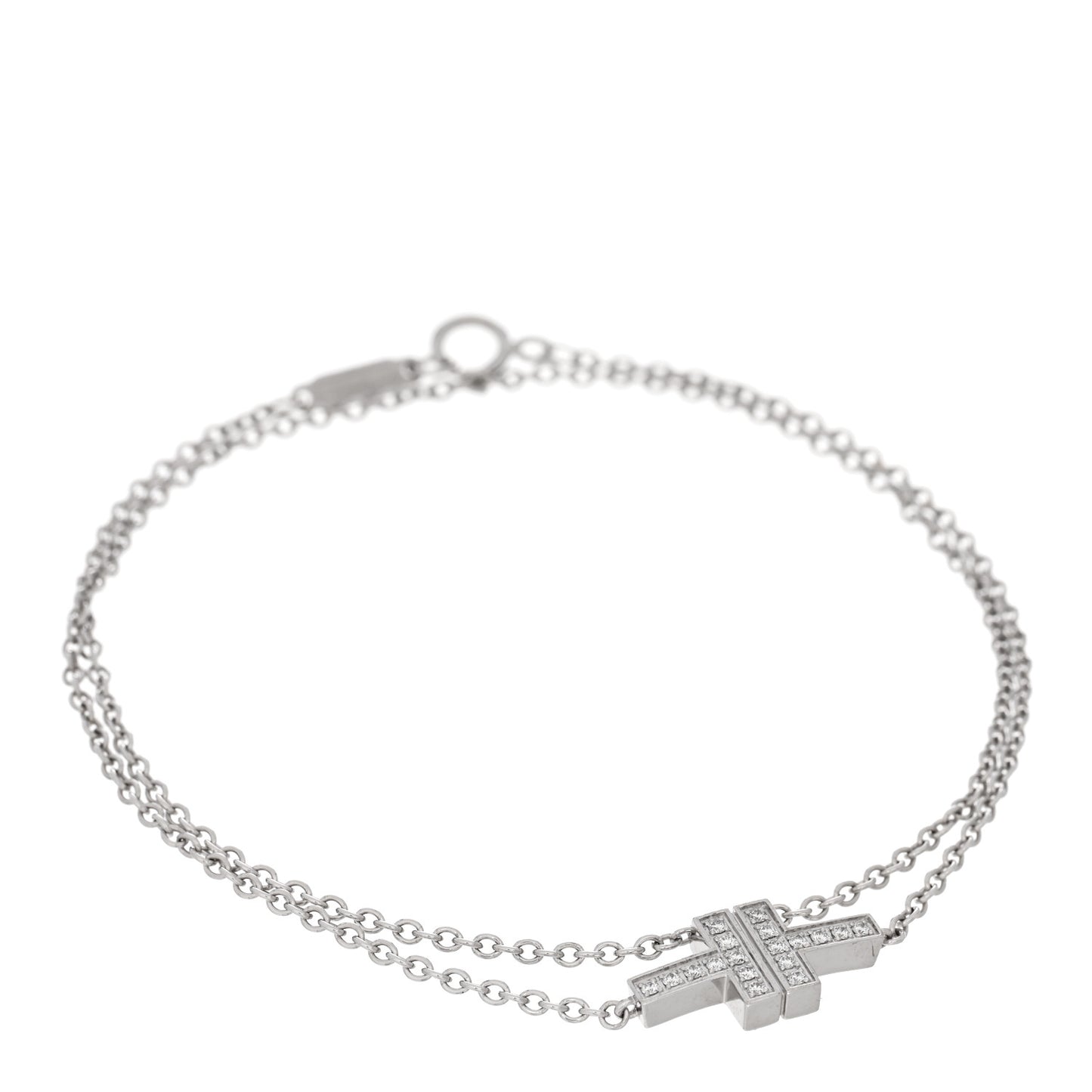18K White Gold Diamond T Double Chain Bracelet