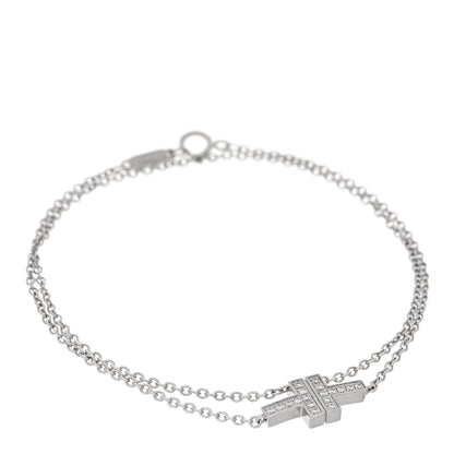 Tiffany 18K White Gold Diamond T Double Chain Bracelet 1 of 3