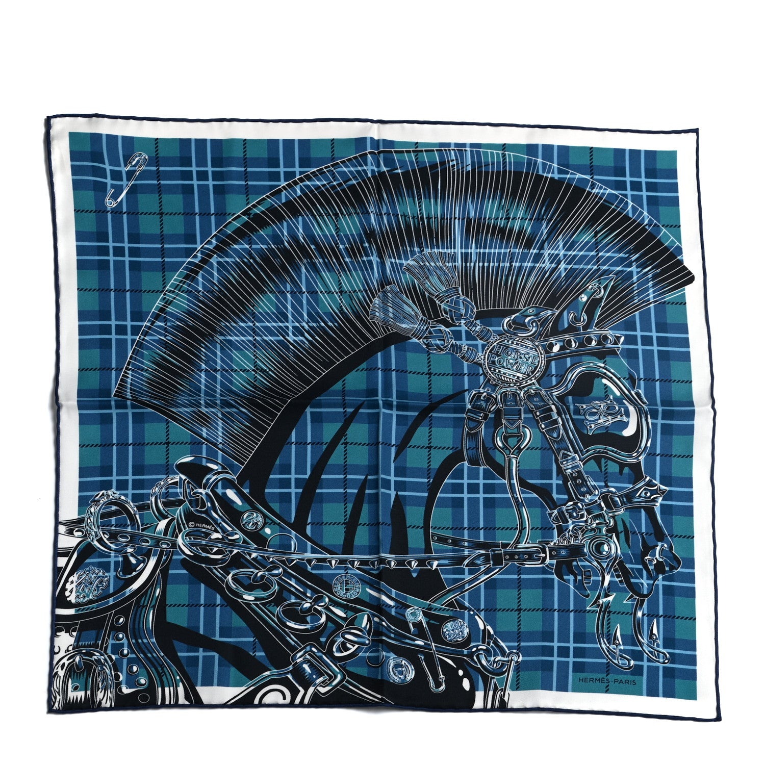 Hermes Silk Cheval Punk Pocket Square Ciel Black 1 of 5