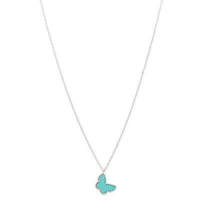 Van Cleef & Arpels 18K White Gold Turquoise Sweet Alhambra Butterfly Pendant Necklace 1 of 5