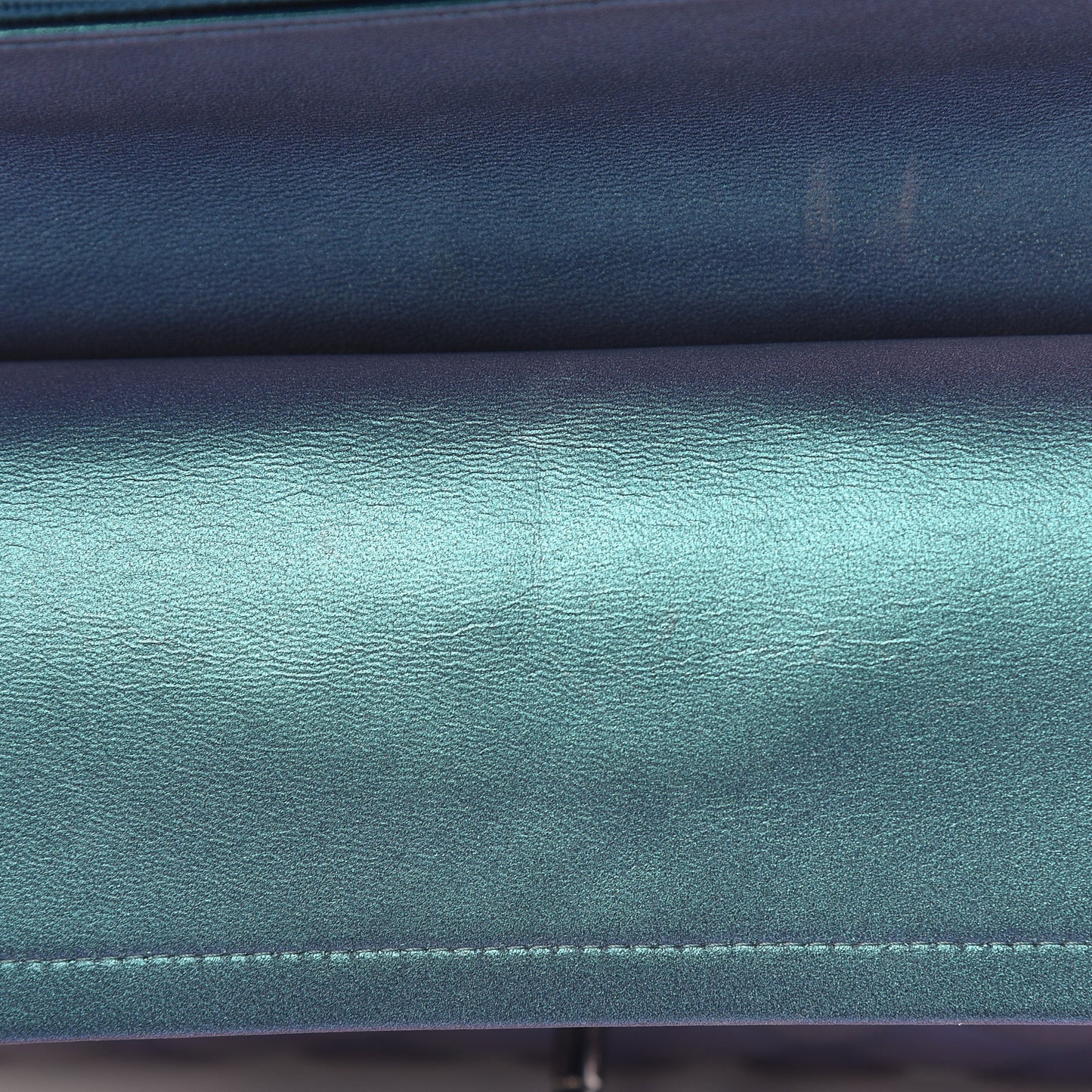 Metallic Lambskin Quilted Medium Double Flap Turquoise