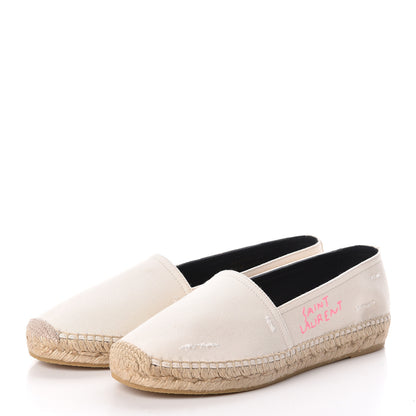 Saint Laurent Canvas Logo Embroidered Espadrilles 37 White 3 of 8