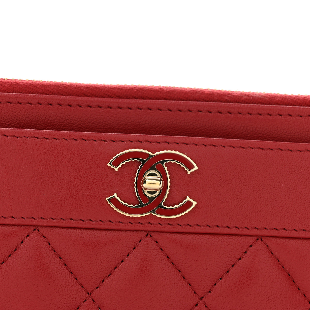 Chanel Sheepskin Quilted Mademoiselle Vintage Zip Pouch Red 8 of 8