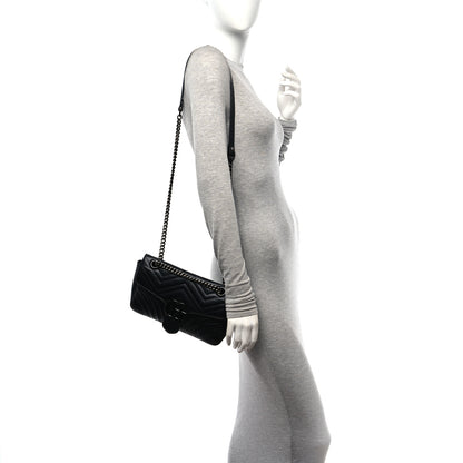 Gucci Calfskin Matelasse Monochrome Small GG Marmont Shoulder Bag Black 2 of 12