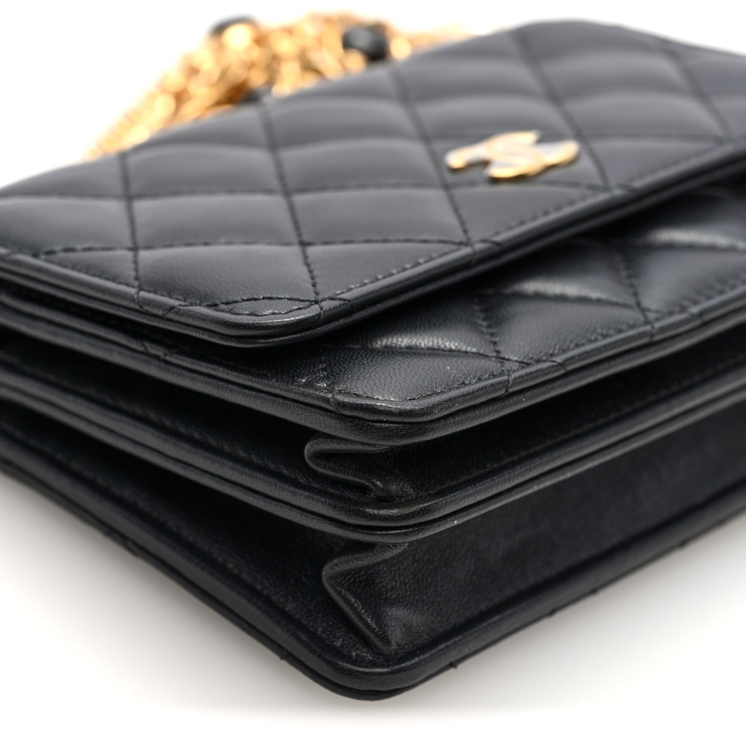 Chanel Lambskin Quilted CC Pearl Enamel Clutch on Chain WOC Black 9 of 10