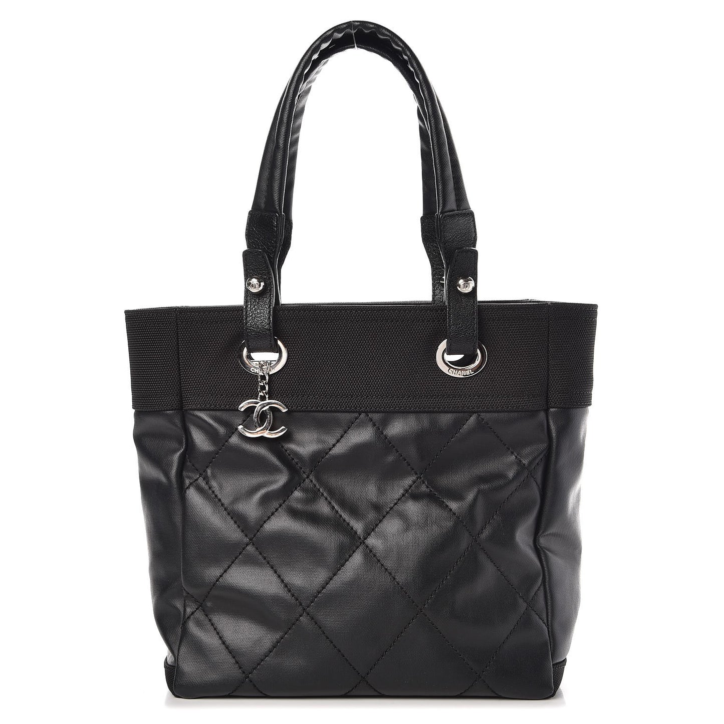 Coated Canvas Quilted Small Paris Biarritz Tote Black