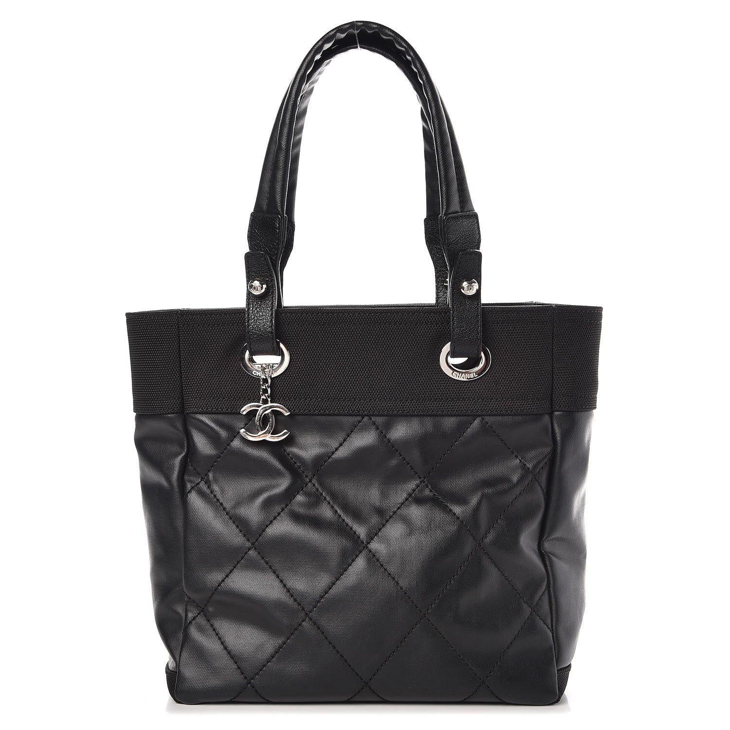 Chanel Coated Canvas Quilted Small Paris Biarritz Tote Black 1 of 8