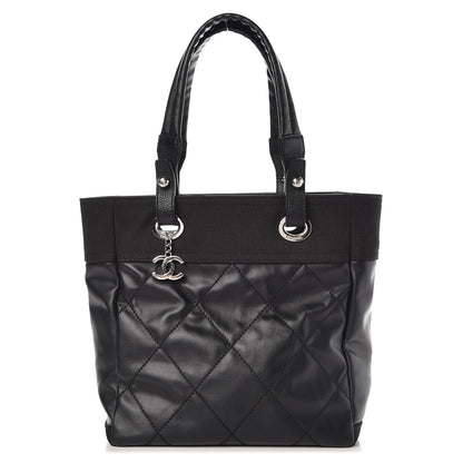 Chanel Coated Canvas Quilted Small Paris Biarritz Tote Black 1 of 8
