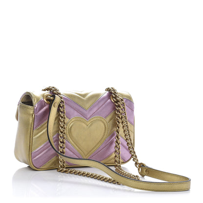 Gucci Metallic Calfskin Matelasse Mini GG Marmont Shoulder Bag Gold Pink 3 of 11