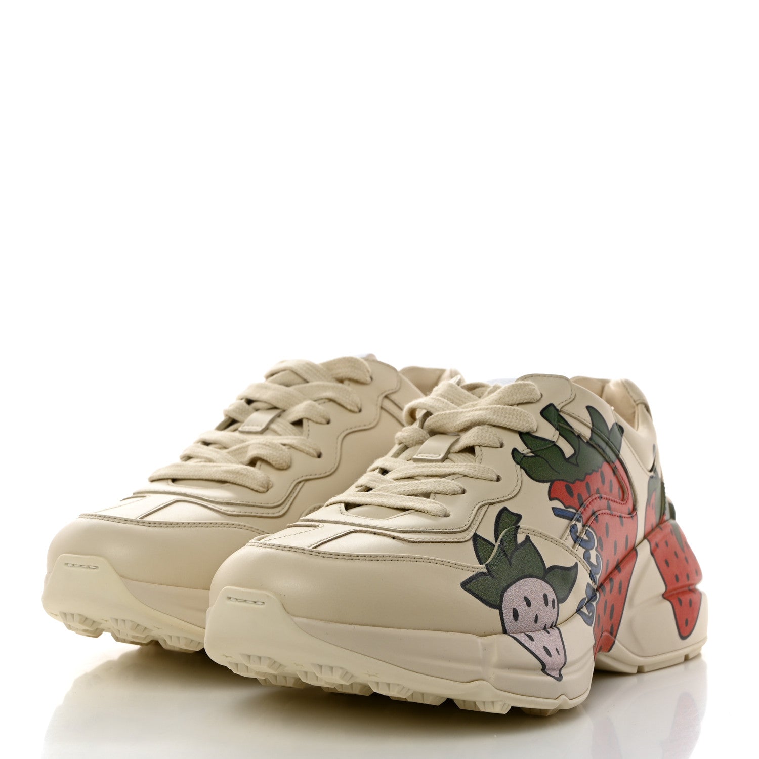 Gucci Apollo Calfskin Strawberry Womens Rhyton Sneakers 38 Ivory 3 of 9