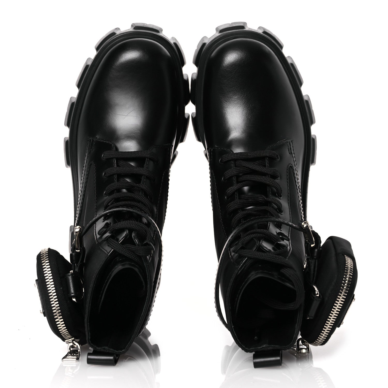 Prada Spazzolato Rois Nylon Metal Triangle Logo Monolith Pouch Pocket 55mm Boots 38 Black 2 of 11