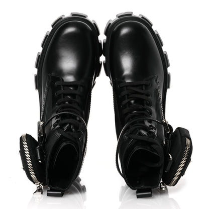 Prada Spazzolato Rois Nylon Metal Triangle Logo Monolith Pouch Pocket 55mm Boots 38 Black 2 of 11