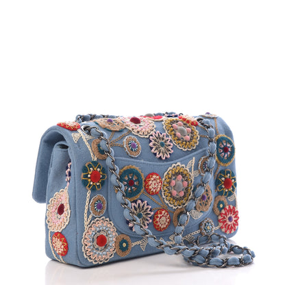Chanel Felt Flower Embroidered Medium Double Flap Blue Multicolor 3 of 12