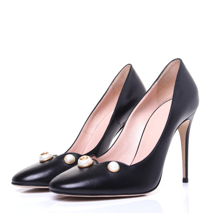 Gucci Calfskin Pearl Embellished Pumps 40 Black 4 of 13