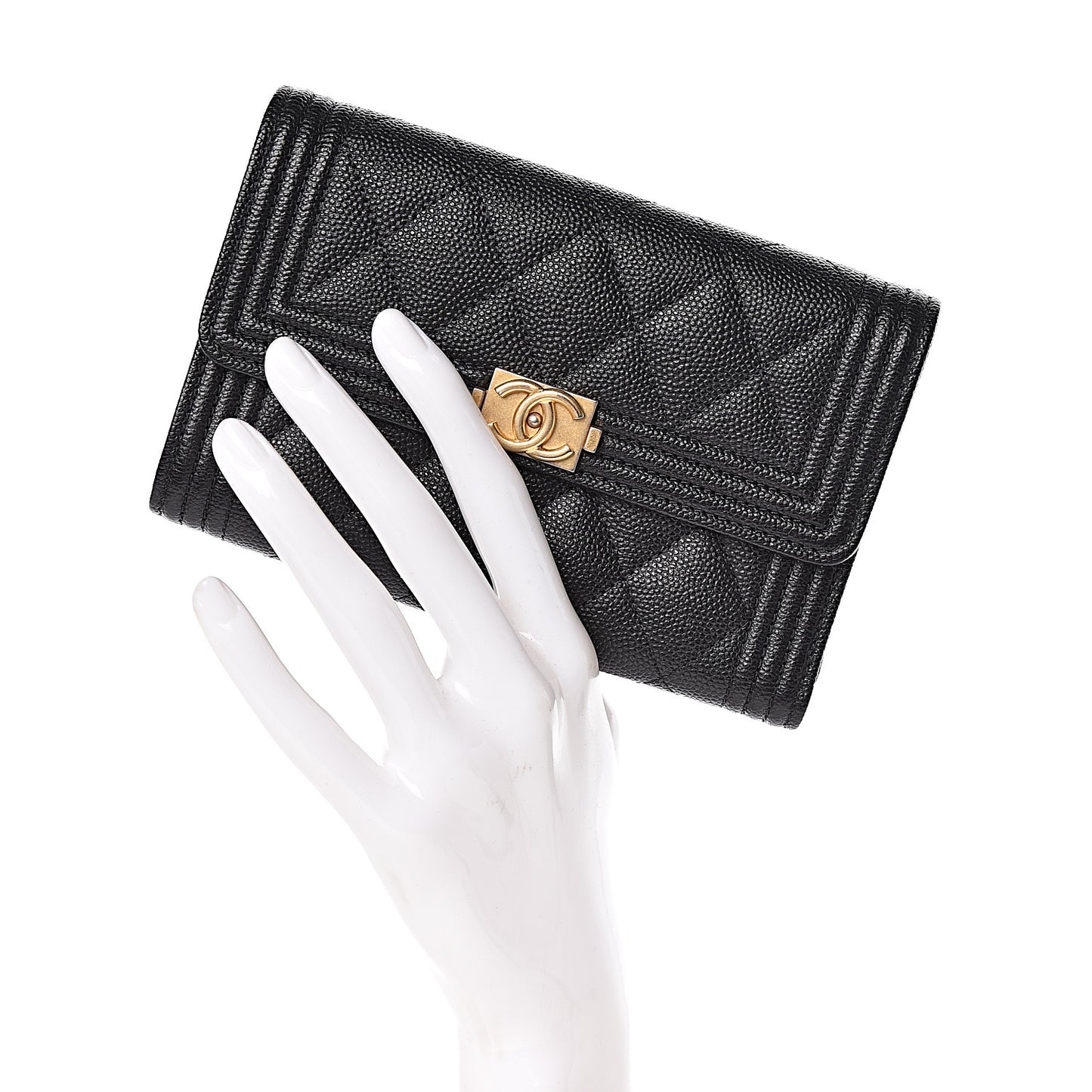 Caviar Quilted Medium Boy Flap Wallet Black